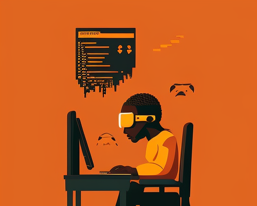 A programmer with VR glasses on coding at his computer flat illustration for codabase