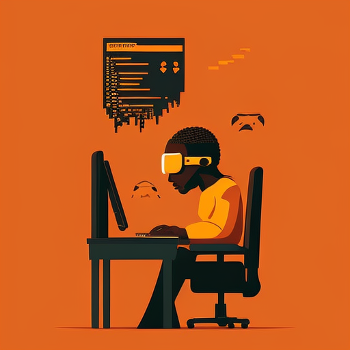 A programmer with VR glasses on coding at his computer flat illustration for codabase