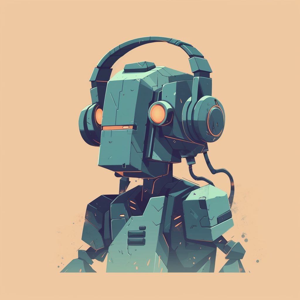 flat icon robot with headphones on