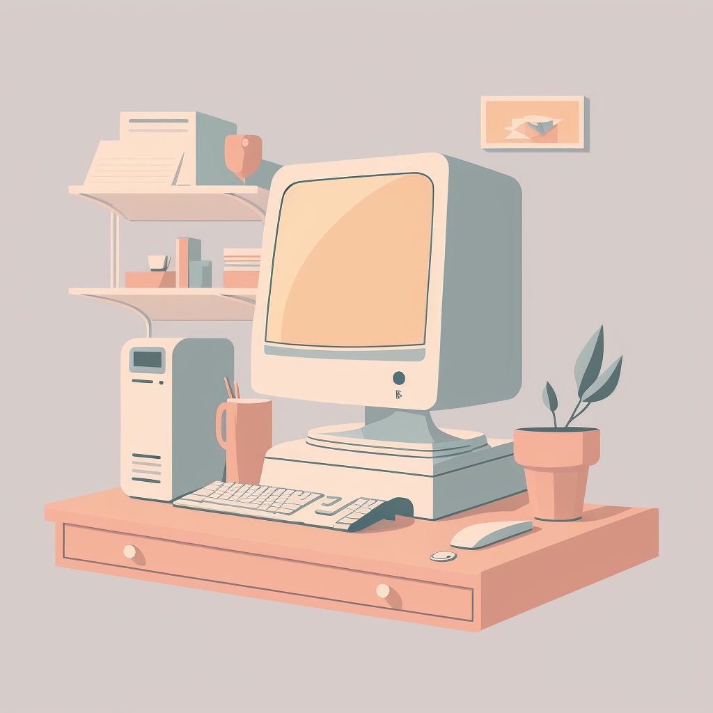 A retro icon showing a computer and various components for codabase