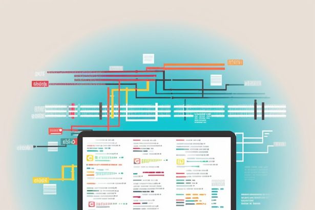 A flat illustration computer showing networking and data for codabase