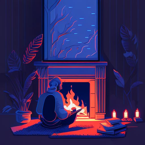 A cozy coder by the fireplace flat illustration for codabase