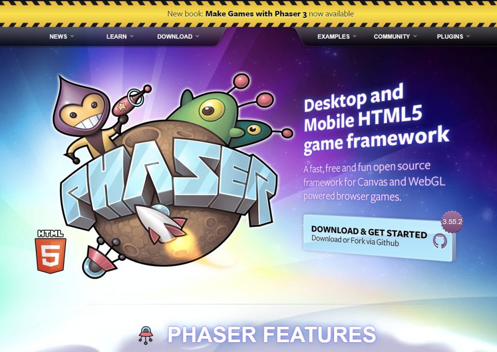 phaser game engines for beginners web screenshot codabase