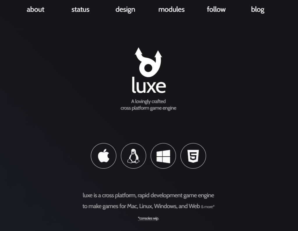 luxe game engines for beginners web screenshot codabase