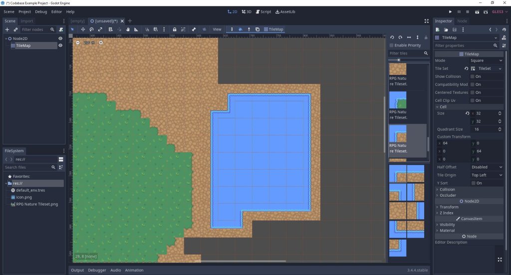 atlas tiles placed on godot tilemap2d